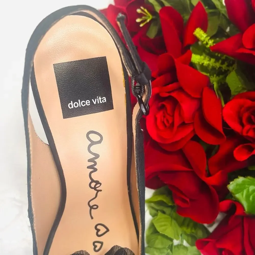 Dolce Vita Amore Platform Stiletto Heels Size 7.5 Black Slingback Open/Peep Toe